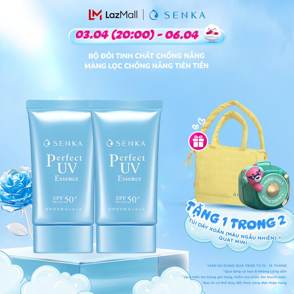 Bộ 02 Kem chống nắng NÂNG TÔNG dạng tinh chất Senka Perfect UV Essence 50g