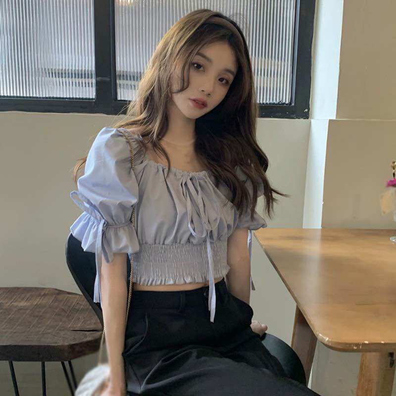 ÁO CROPTOP NHÚN TAY BÍ NƠ A55