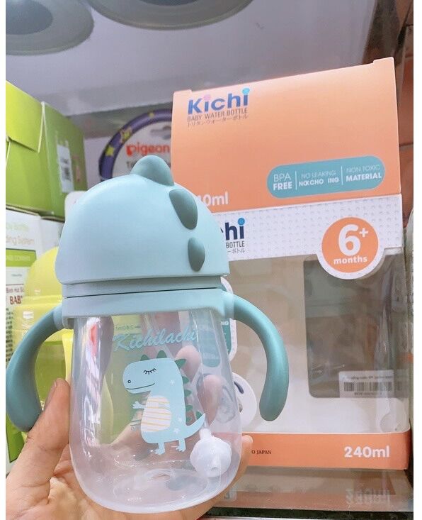 Bình nước / Bình tập uống nước nhựa PP chống sặc Kichi , chống đổ hình Khủng Long Kichilachi KC1520