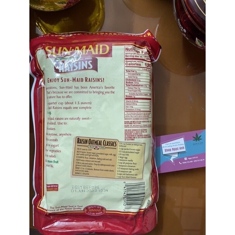 Nho Khô Không Hạt Sun Maid Raisins Mỹ (1021g)