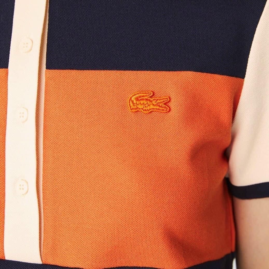thun polo cá sấu cổ bẻ phối màu xanh cam đen