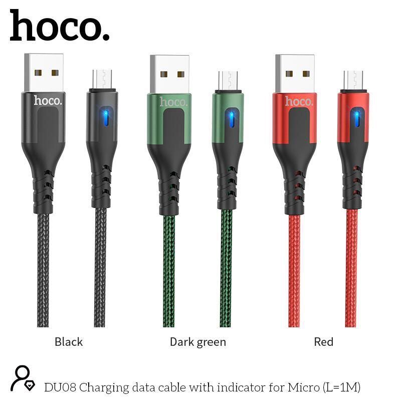 Dây sạc nhanh lightning,Cáp Sạc iphone đèn Thông Minh Hoco DU08 Hàng chính hãng USB iPhone, micro, type c dày 1m bọc dù