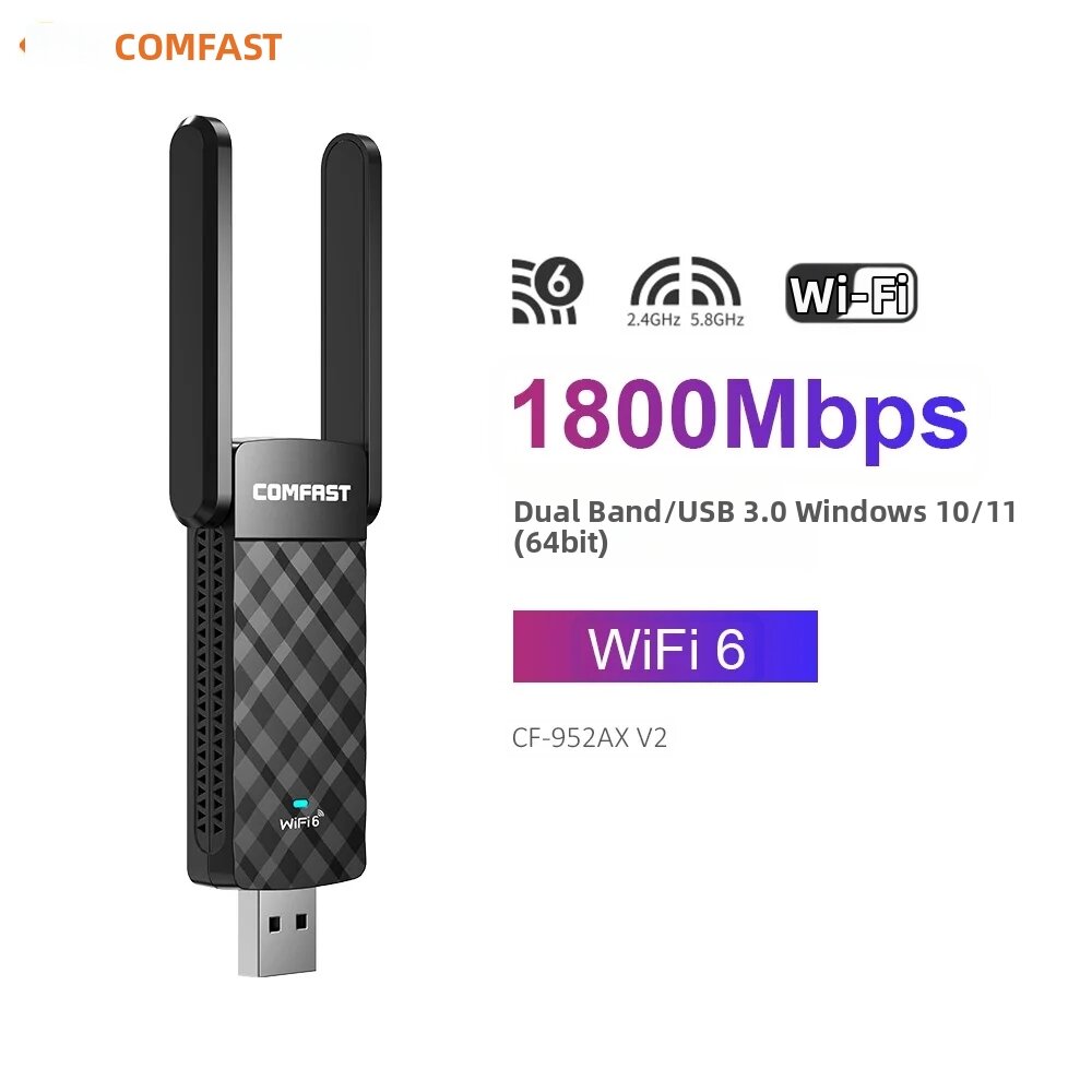 Comfast | Comfast WiFi 6 USB Adapter AX1800 Tốc Độ Cao 2.4G & 5G Băng Tần Kép USB3.0 Mạng Không Dây Dongle Card RTL8832BU Cho Win10/11 Giá 589,000 Đồng*Miễn phí vận chuyển
