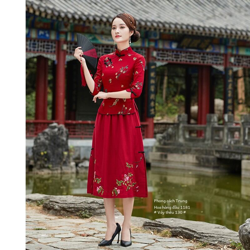 Cheongsam Top Women's New Spring and Autumn Improved Retro Handmade Buckle Elegant Color Cotton and Linen Chinese Style Tang Suit