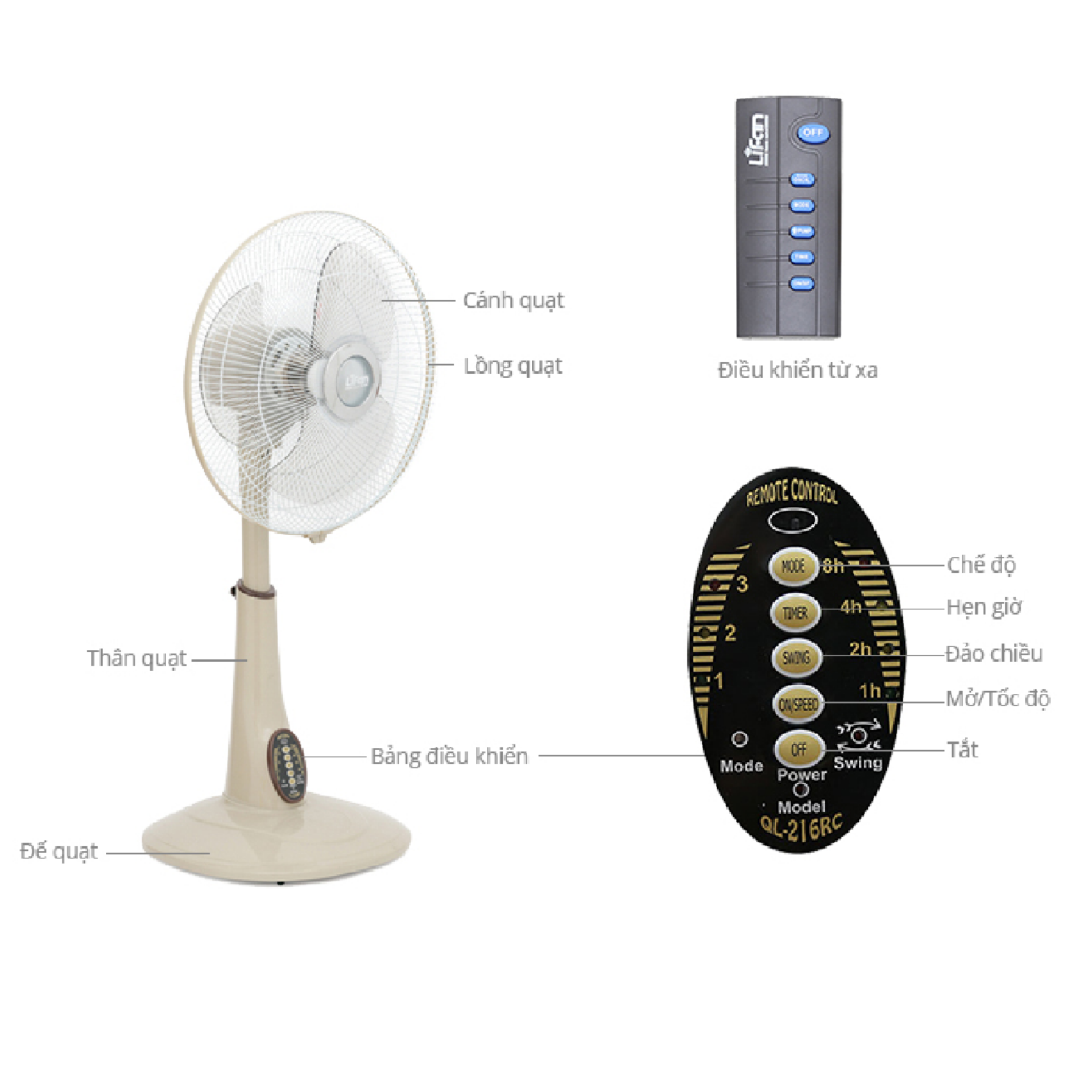 Quạt lửng Remote Lifan QL-216RC