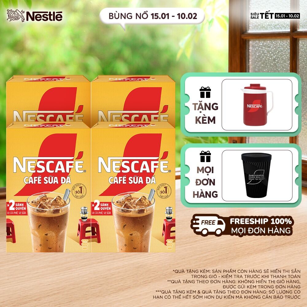 [ƯU ĐÃI THÁNG 2] [FREESHIP HCM] Combo 4 Hộp Cà phê sữa NESCAFÉ Cà Phê Sữa Đá (Hộp 10 gói x 24 g)