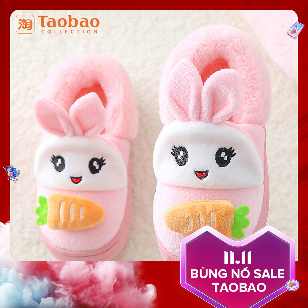 Dép trẻ em dép lông chống trượt đáng yêu cho bé trai bé gái thỏ cà rốt dép bông giữ ấm trong nhà mẫu cho gia đình