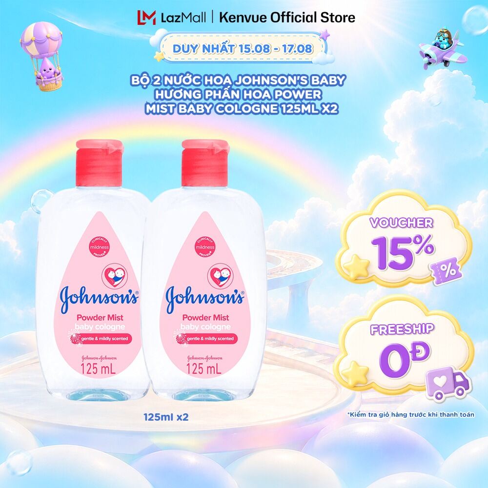 Combo 2 Chai Nước Hoa Cho Bé Johnsons Baby Cologne Hương Phấn Hoa Power Mist Baby Cologne 125ml