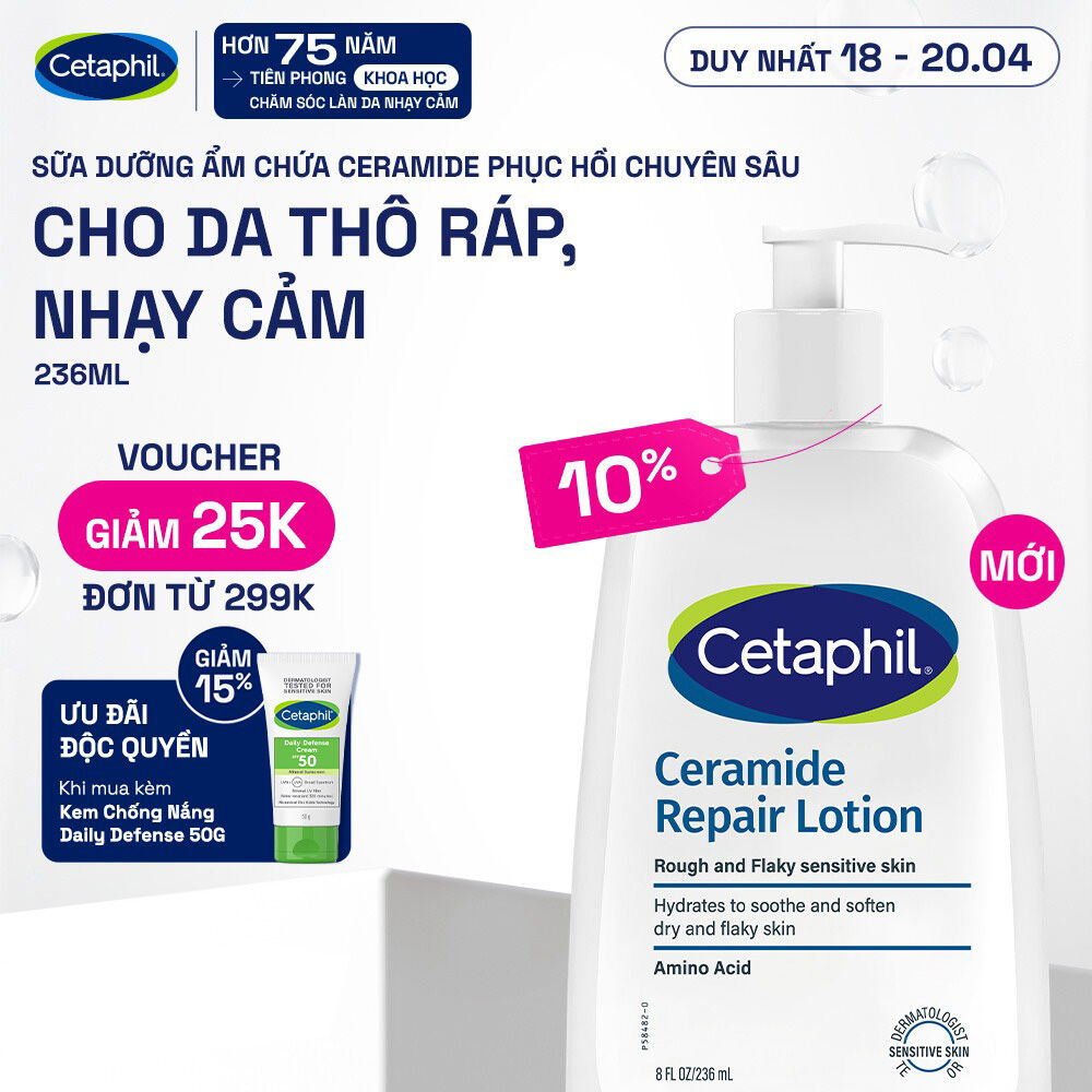 Sữa dưỡng ẩm phục hồi chuyên sâu cho da khô ráp, bong tróc, nhạy cảm Cetaphil Ceramide Repair Lotion 236ml