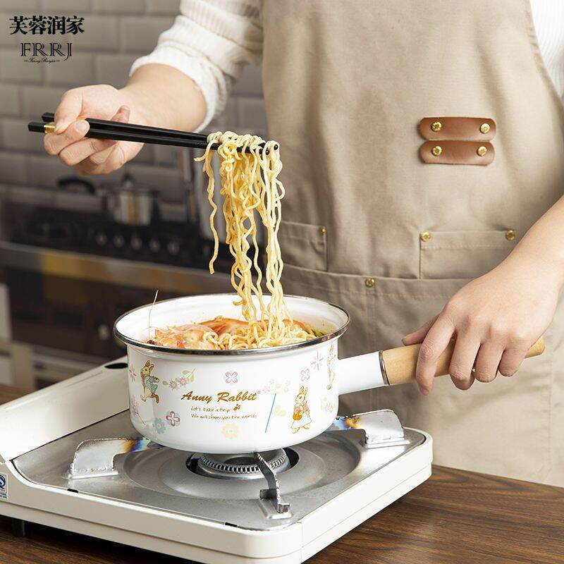 Nồi Tráng Men Tráng Men Nồi Sữa Có Nắp Một Tay Cầm Kiểu Nhật Nồi Canh Nồi
