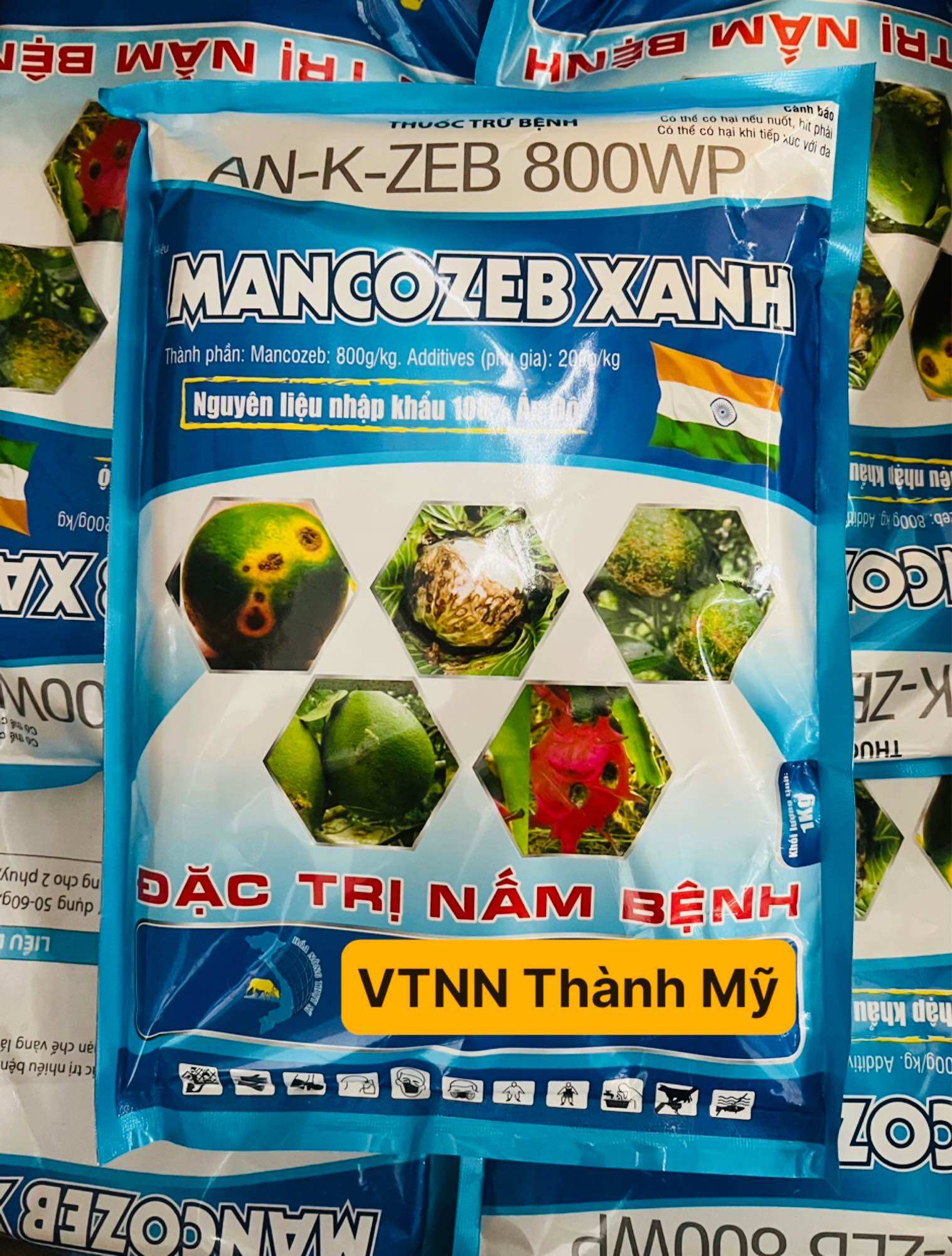 Mancozeb xanh ấn độ gói 1kg cho 400ml lít nước chuyên trị nấm bệnh gây hại.