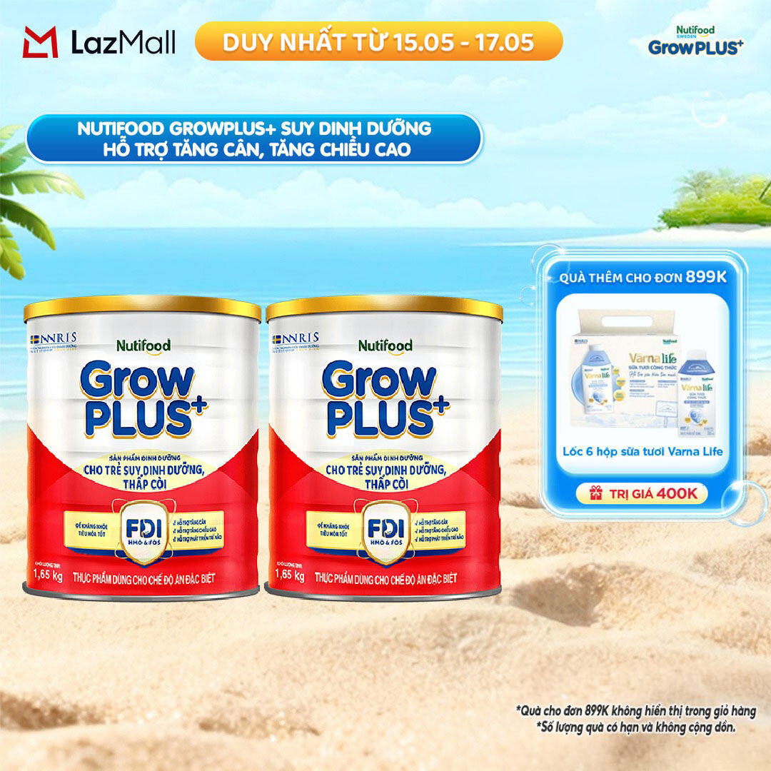 [BAO BÌ MỚI] Combo 2 sữa bột Nutifood GrowPLUS+ Suy Dinh Dưỡng (Đỏ) 1+  - Hỗ trợ tăng cân, tăng chiều cao (Lon 1,65 Kg)