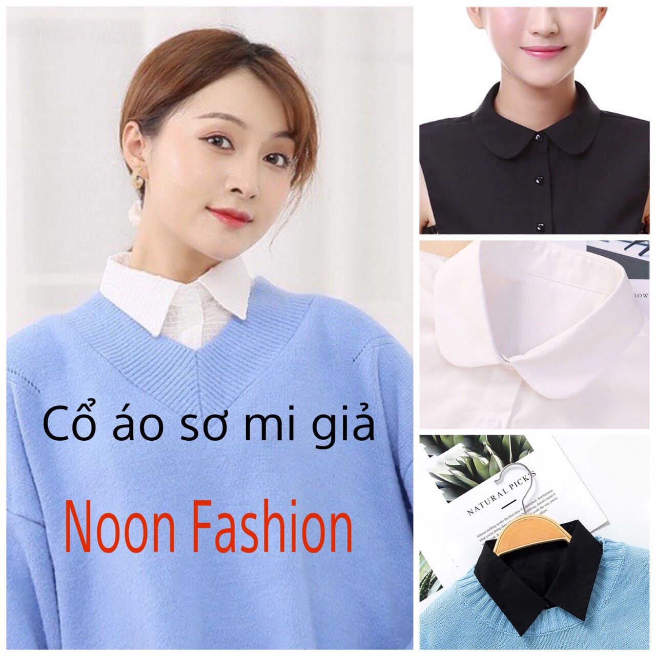 Cổ áo sơ mi phối đồ thời trang , cổ sơ mi giả đen /trắng