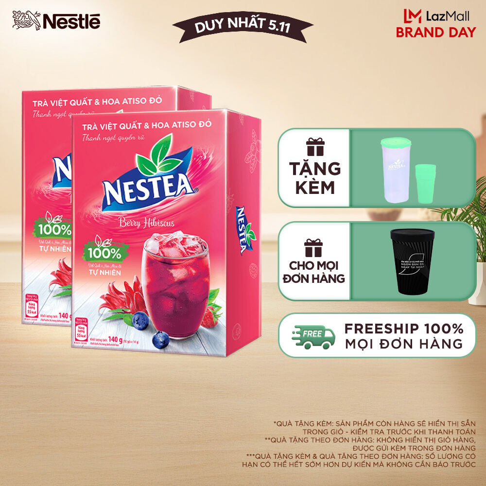 [ƯU ĐÃI THÁNG 11] Combo 2 Hộp Trà Việt Quất và Hoa Atiso Đỏ NESTEA 10 gói x 12 g
