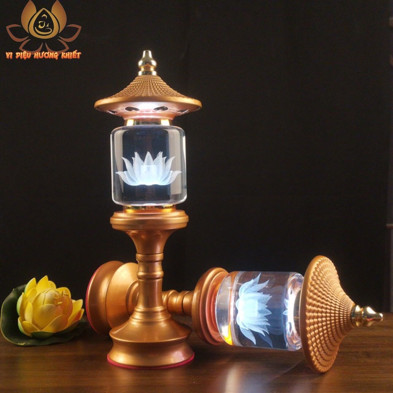 Cặp 2 cây đèn led hoa sen pha lê thờ cúng trang trí
