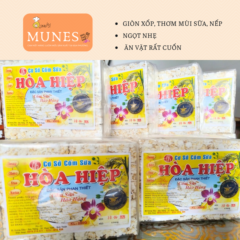 Cốm sữa HÒA HIỆP - HSD 6 tháng, Giòn xốp, Thơm Mùi Sữa Nếp - Đặc sản Phan Thiết