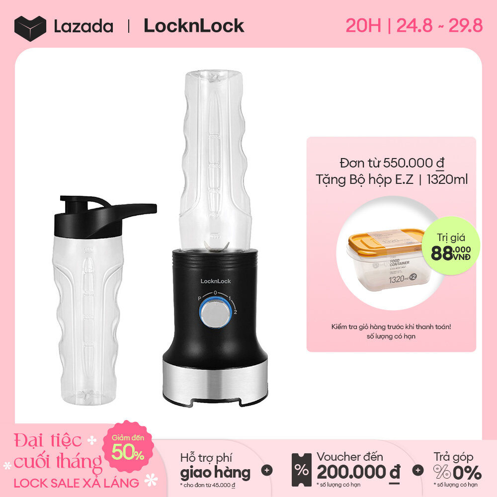 Máy xay sinh tố cầm tay mini đa năng Lock&Lock Portable Bottle Blender Màu đen EJM432BLK kèm bình nước tritan mang đi