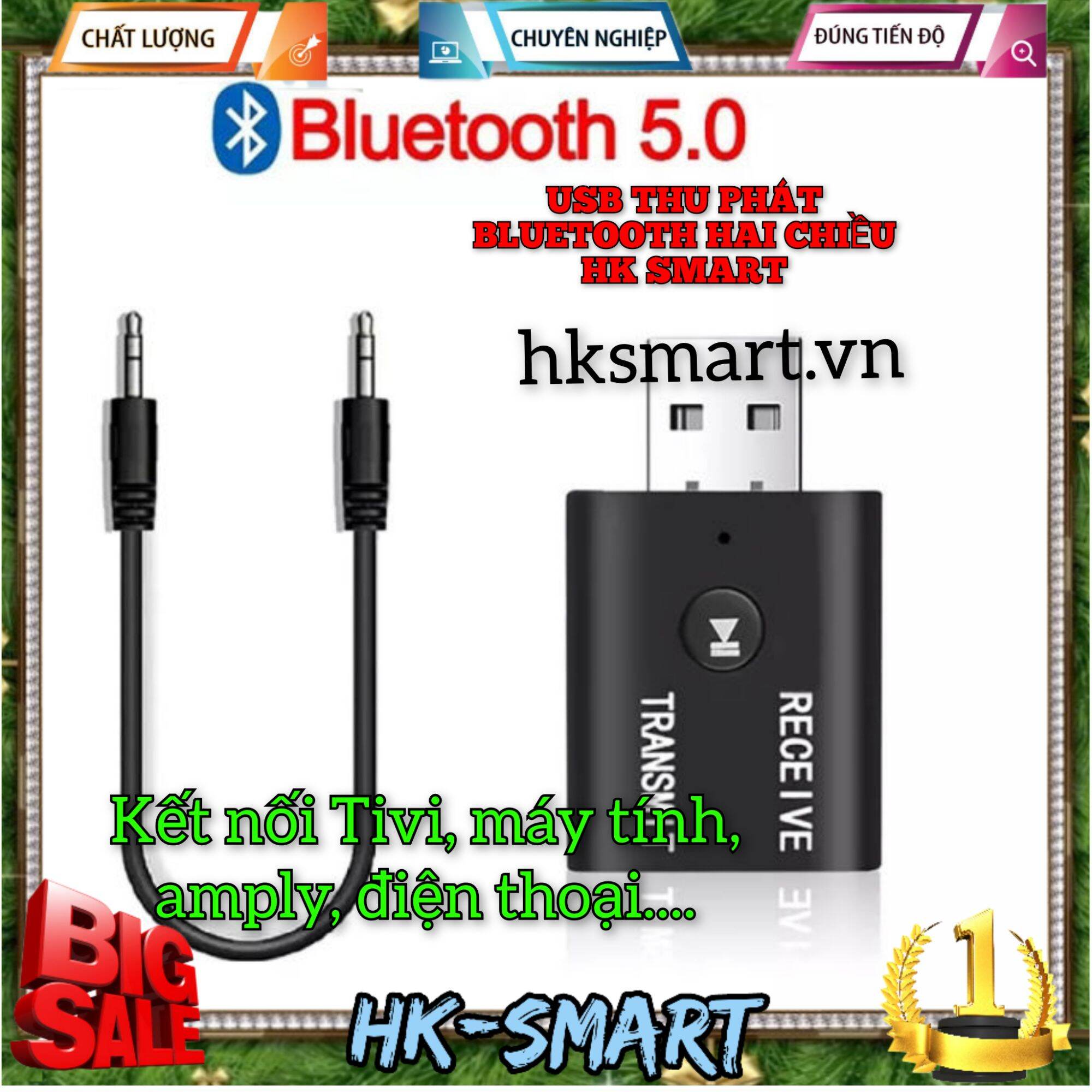 USB Thu phát Bluetooth 2 chiều HKSMART Kết nối tivi, máy tính, amply, điện thoại
