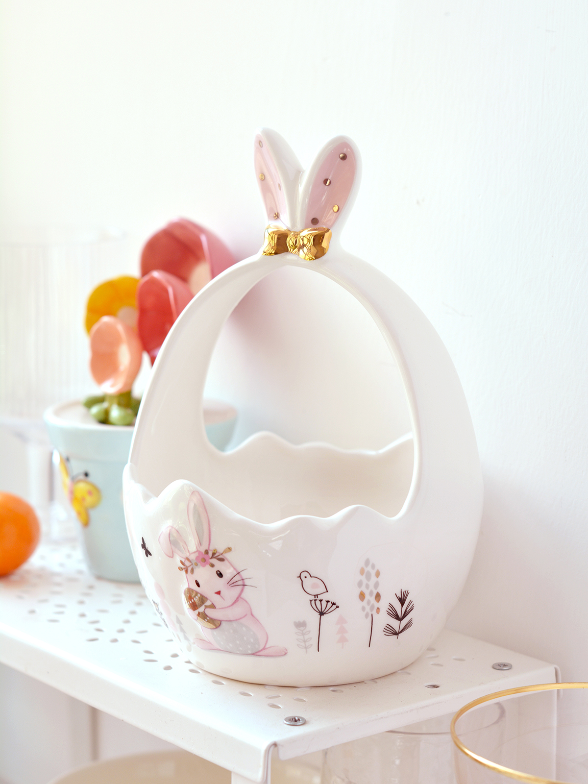 Ceramic Easter Bunny Basket Adorable Design