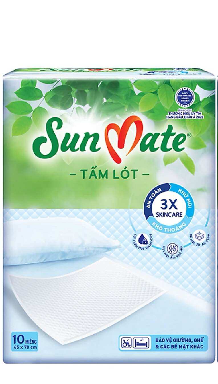 Mẫu mới- 1 Gói Miếng lót Sunmate 10 miếng -Tấm lót Sunmate - Đệm lót người lớn, người già - Hsd luôn mới