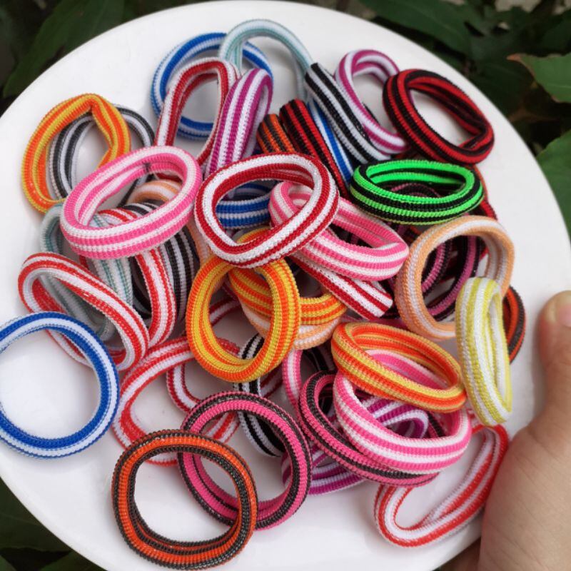 Túi 48 Thun cột tóc sọc màu loại nhỏ xinh xắn