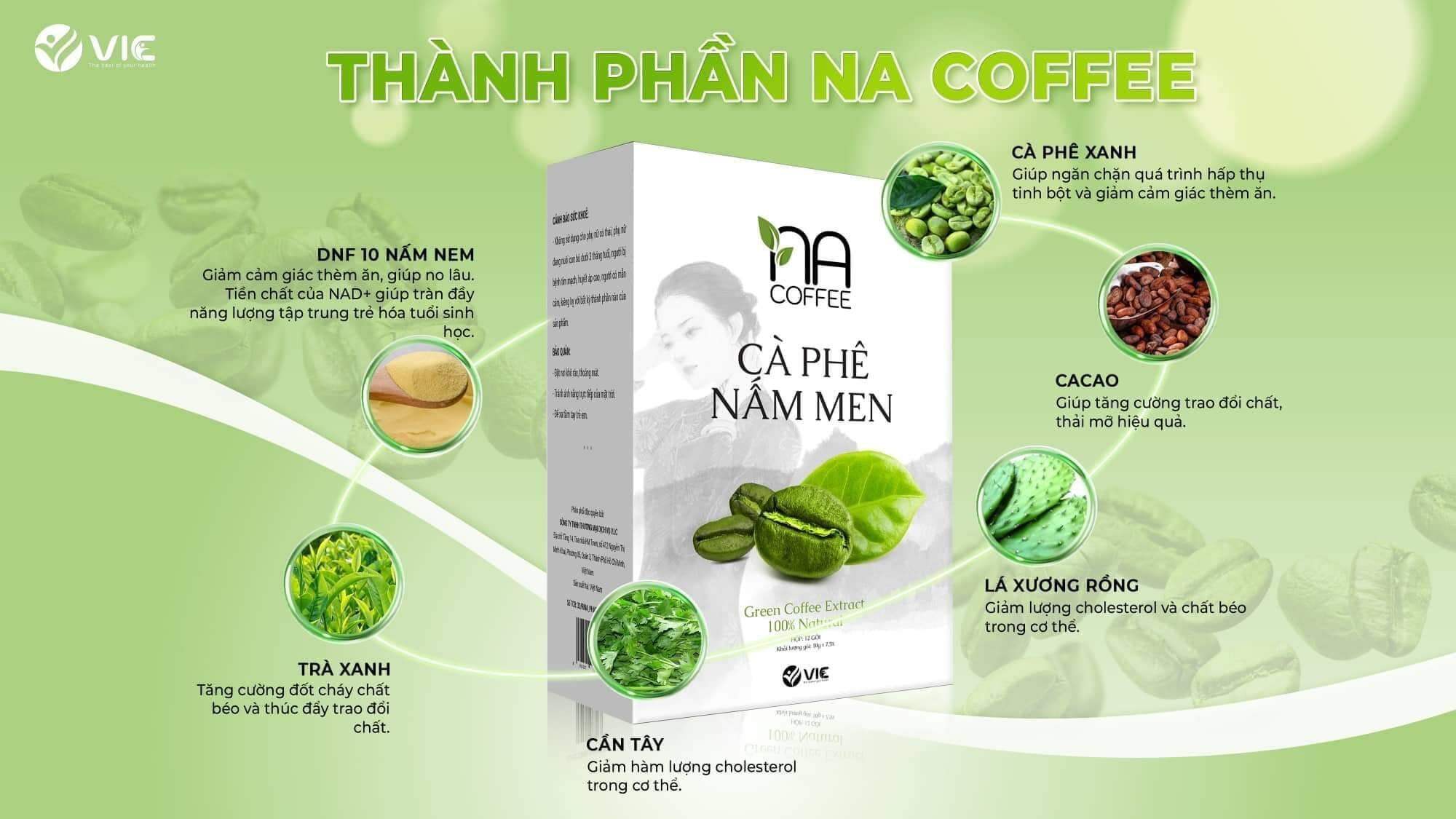Cà Phê Nấm Men Giảm Cân Vic NA Coffee - Cà phê xanh làm gầy - Mua 5 hộp Tặng 1 Đai nịt bụng
