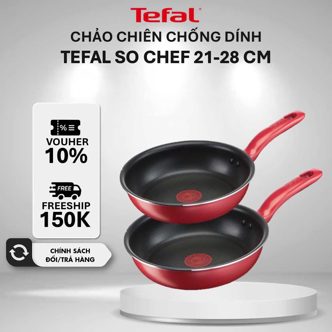 Chảo chiên chống dính đáy từ 21cm/ 24cm/ 28cm Tefal So Chef