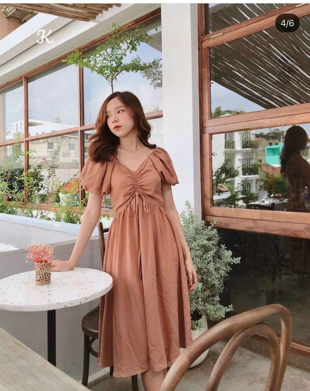 [CHỈ 15 - 17.4 HOÀN TIỀN 15%] Đầm babydoll nâu rút dây ngực