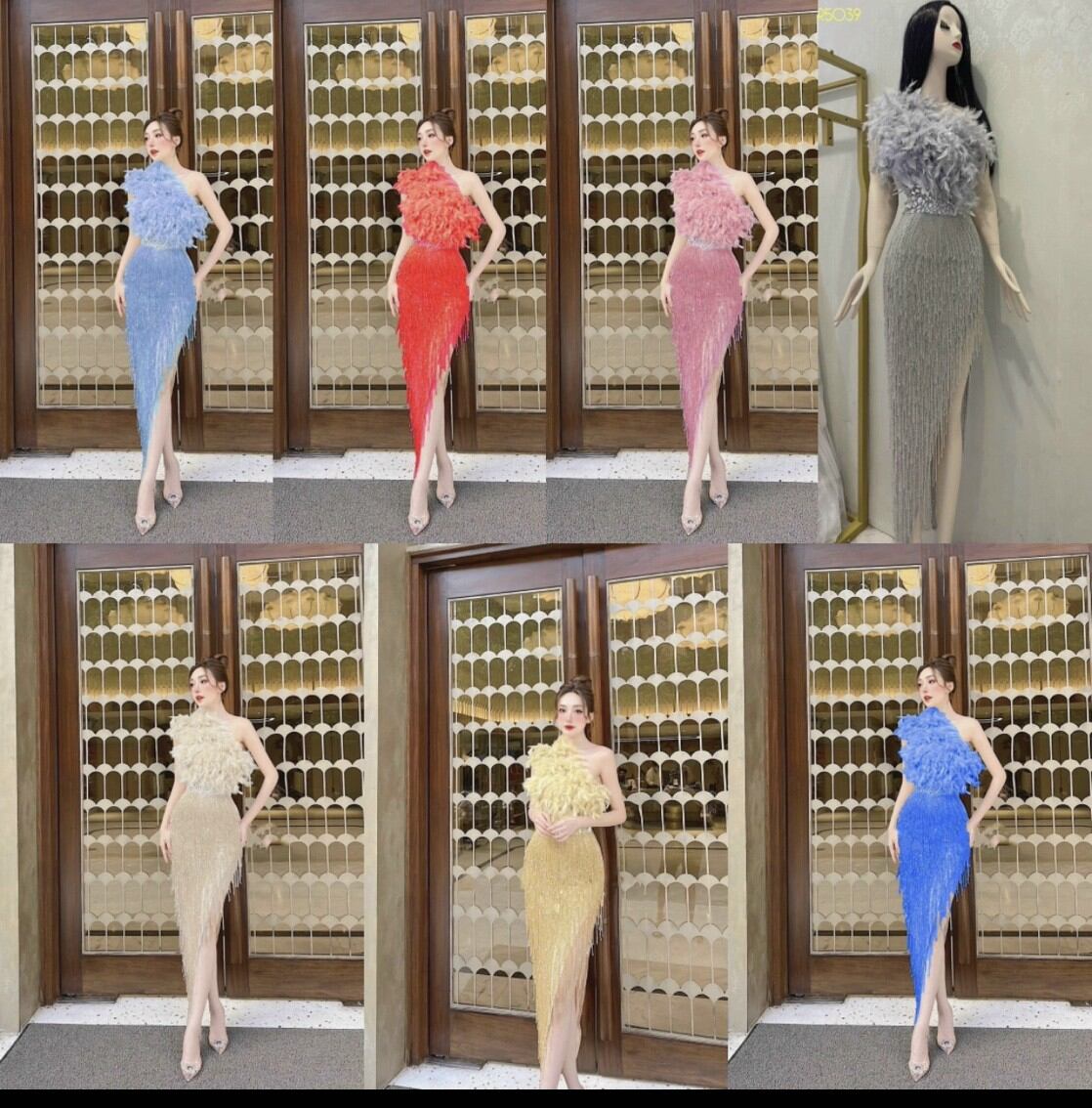 Đầm xòe rua lệch vai