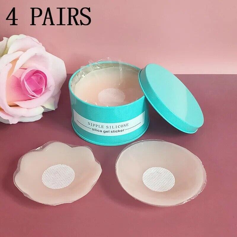 Phụ nữ núm vú silicon dán 4 cặp chống va đập miếng lót ngực nâng núm vú bao miếng lót vô hình có thể tái sử dụng áo ngực dán miếng lót ngực