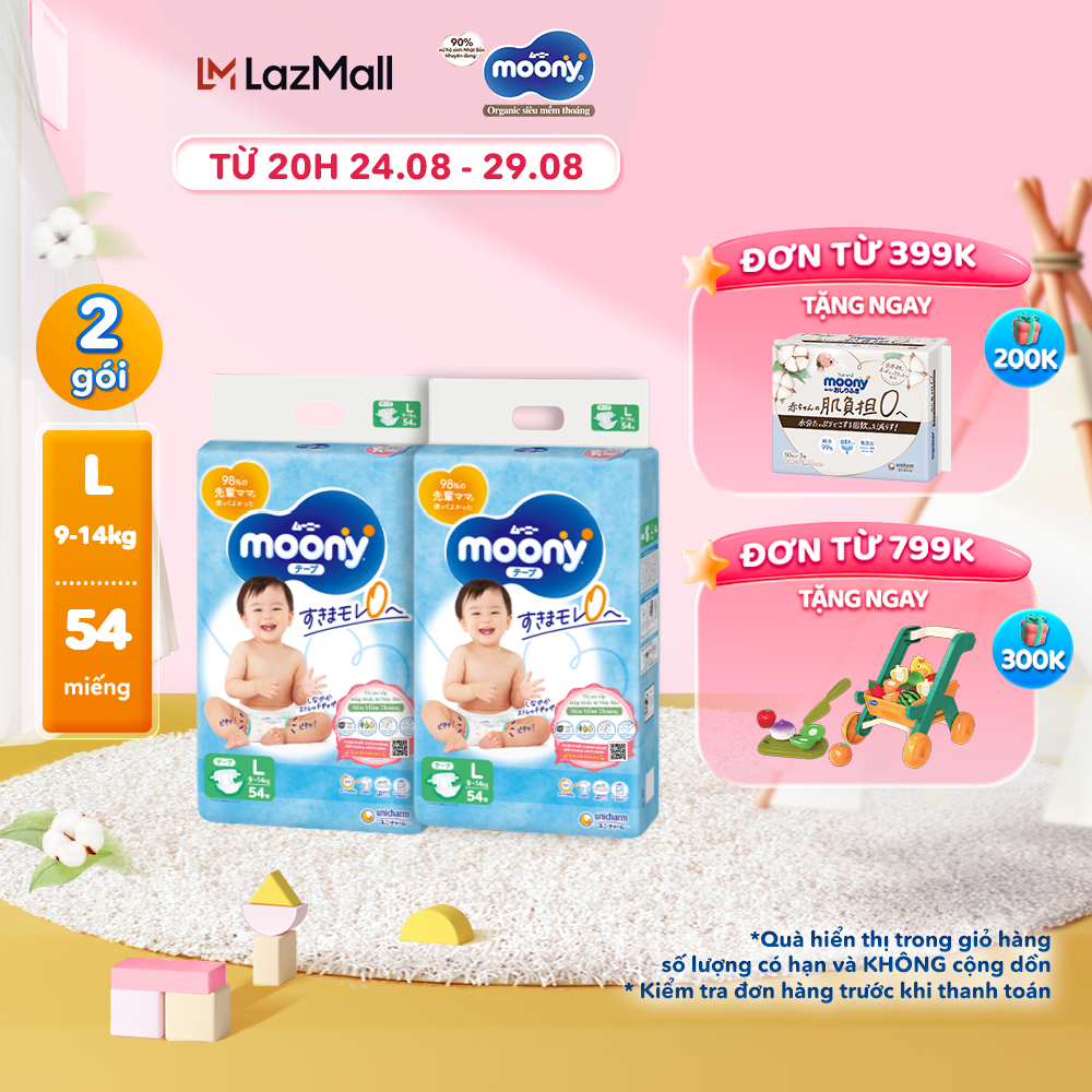 Combo 2 tã/bỉm dán cao cấp moony blue l54
