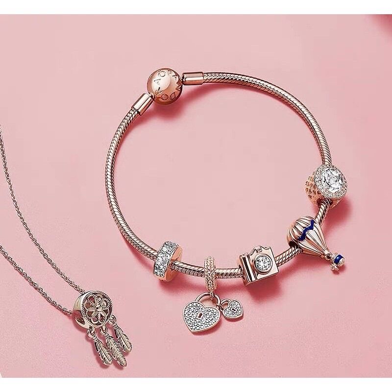 CHARM HOA 3 LÁ VÀNG HỒNG S925