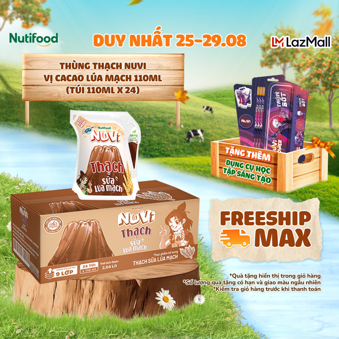 Thùng thạch trái cây nuvi vị sữa lúa mạch 110ml - không chất bảo quản - cung cấp năng lượng, phát triển trí não