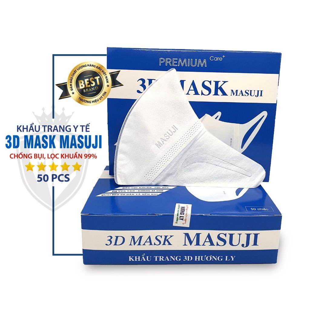 Khẩu Trang 3D Mask Masuji Công Nghệ Dập Nhật Bản ( Hộp 50 Cái mầu TRẮNG.