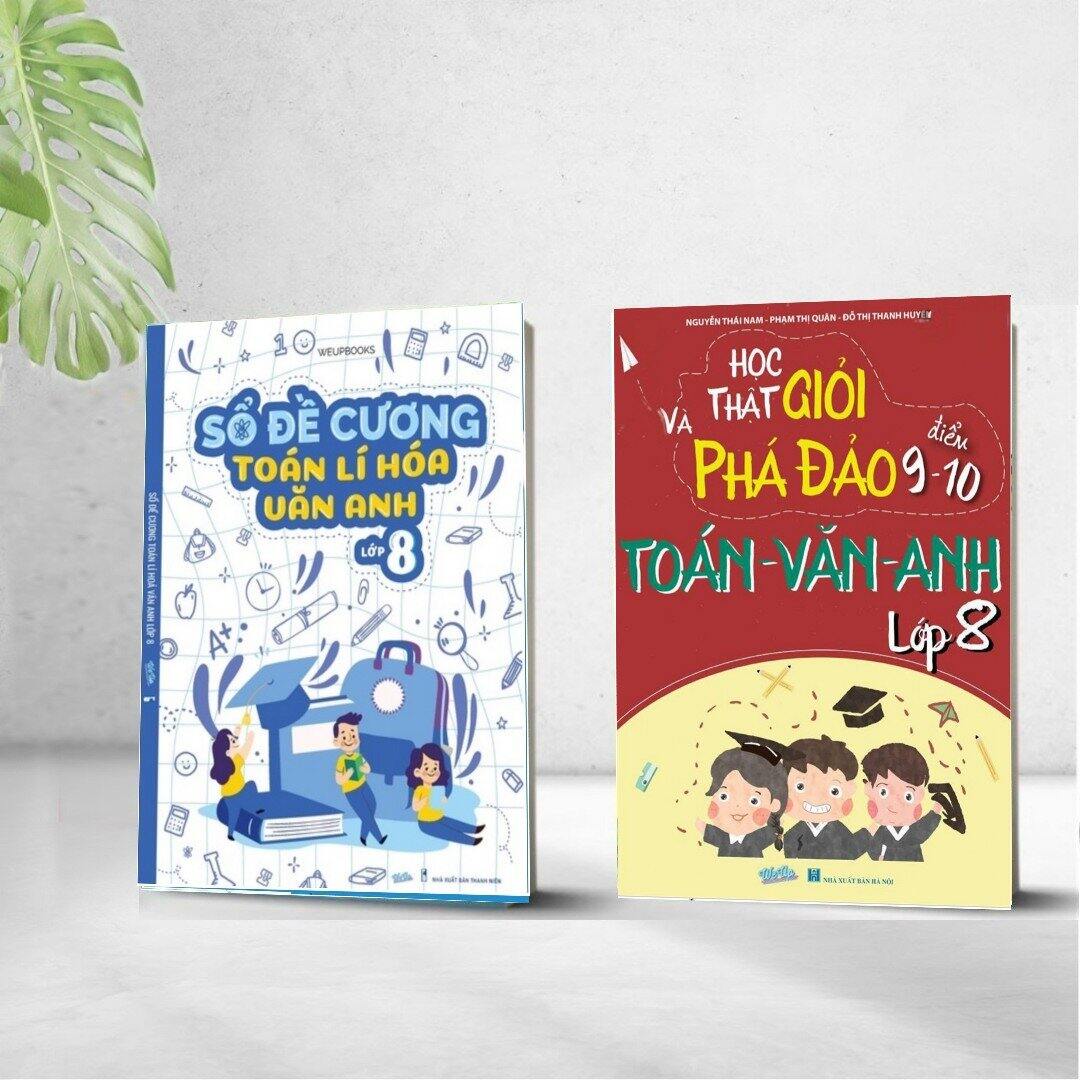 Combo 2 cuốn sổ đề cương toán lí hóa văn anh lớp 8, học giỏi toán văn anh lớp 8