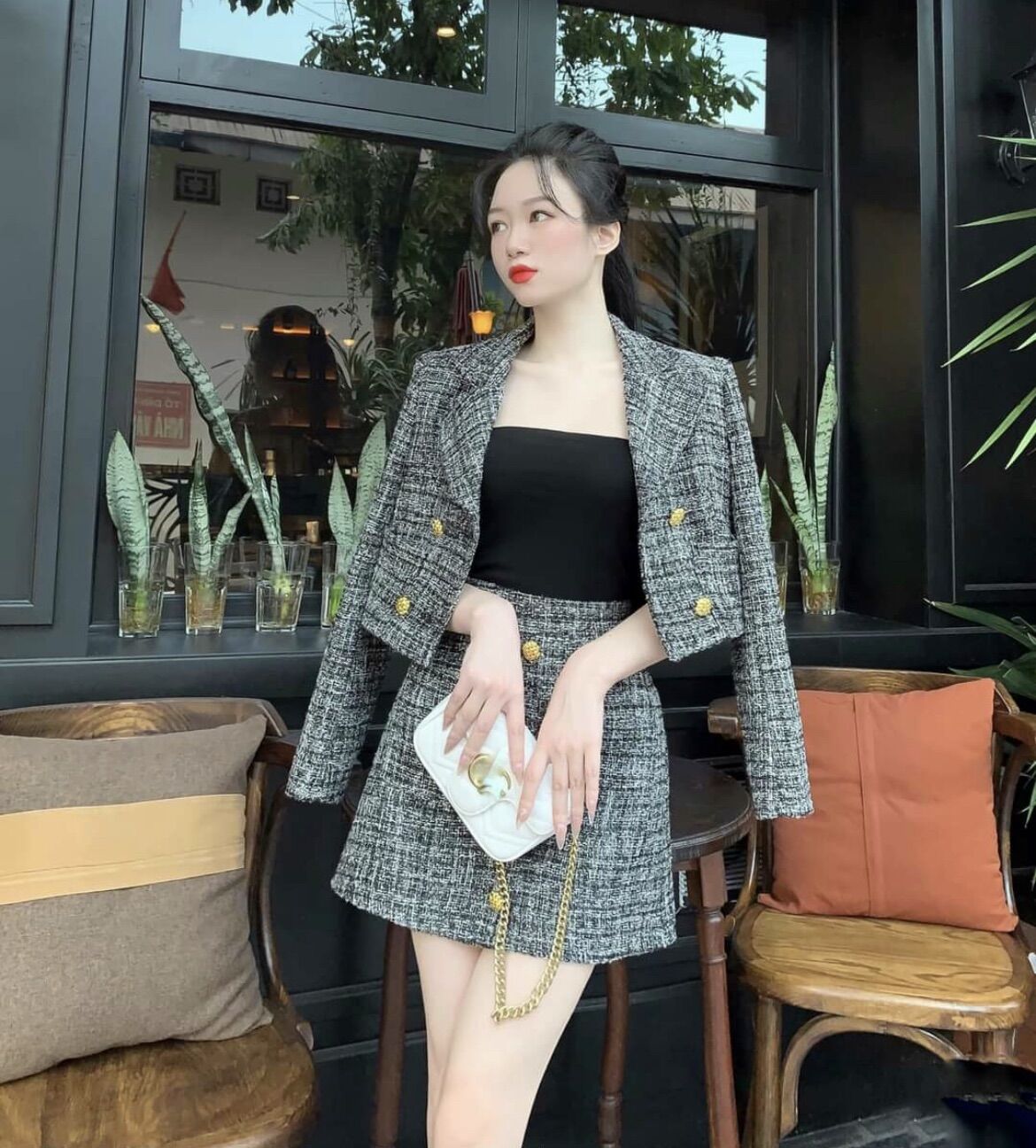 Set chân váy dạ 2 món có lót quần