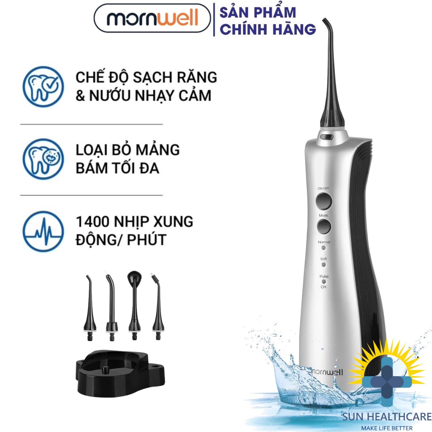 Bảo Hành 01 Đổi 01] Máy Tăm Nước Nhập Khẩu Châu Âu Mornwell D50Bs - Chống Nước Ipx7 - Dụng Cụ Vệ Sinh Răng Giống Procare A6 Bwell - 912 Himsile