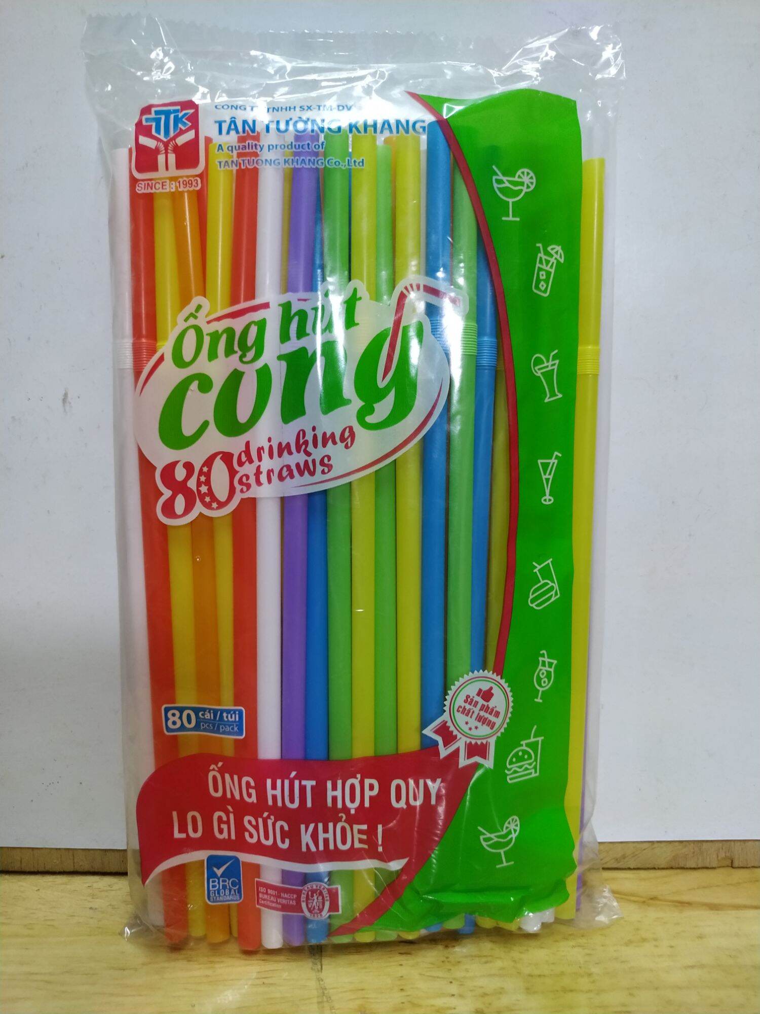 Ống Hút Nhựa Màu Và Trắng Đầu Bẻ Cong ( 1 Sét 2 Túi )