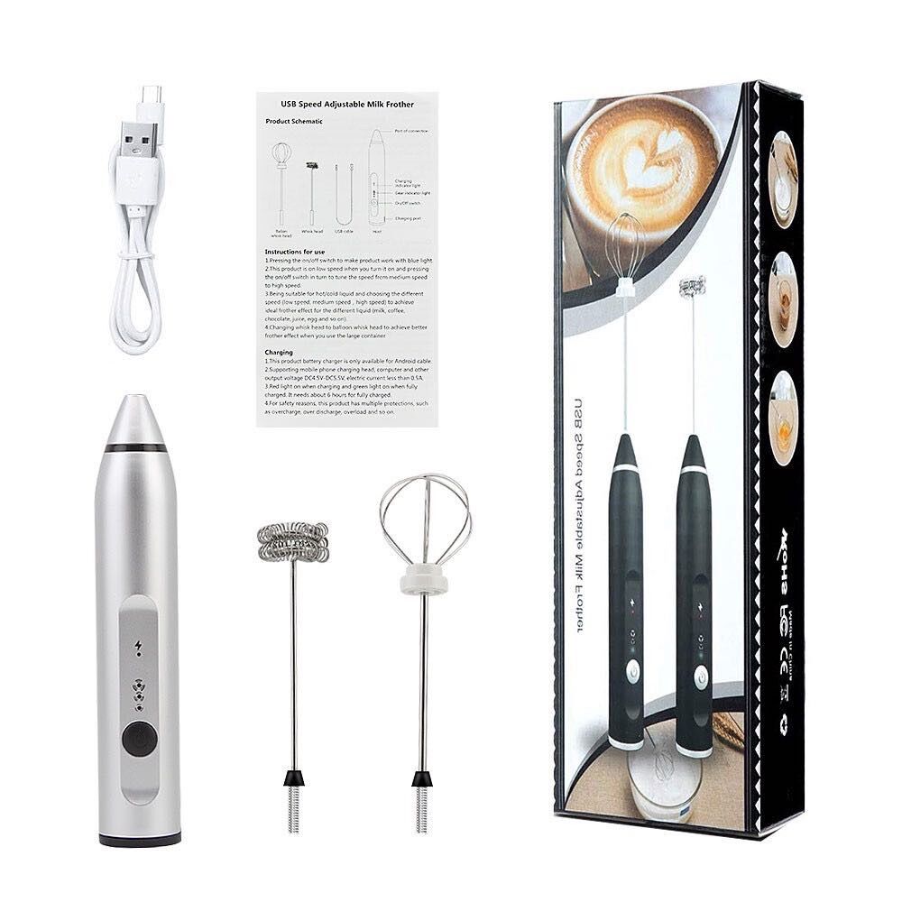 Máy đánh trứng cầm tay kèm máy tạo bọt cafe chạy điện sạc usb