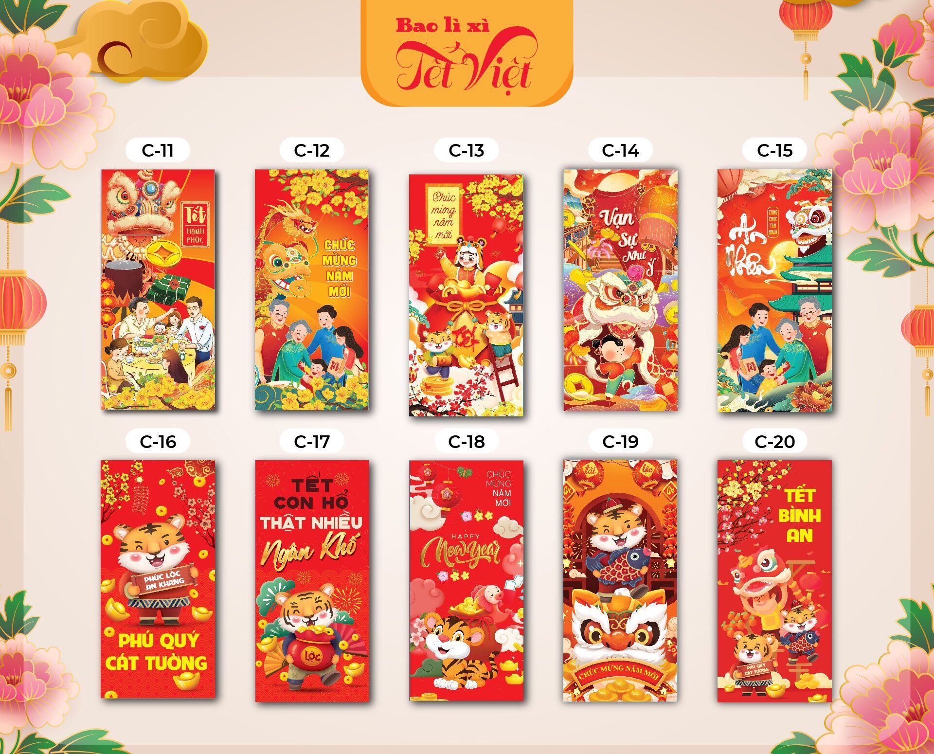 Set 10 bao lì xì tết 2022 giá rẻ