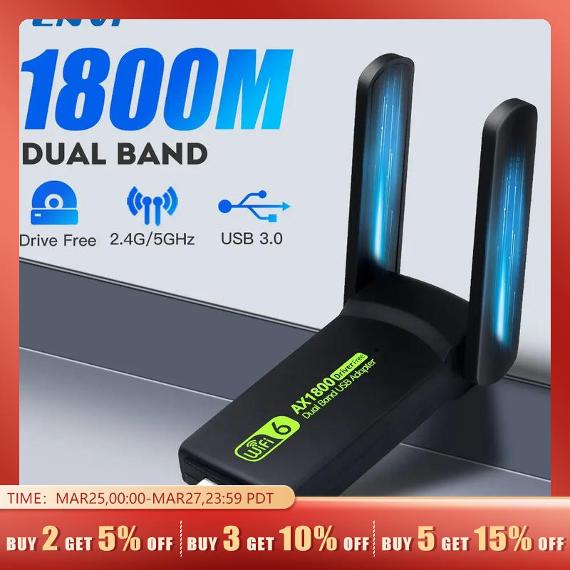 Fenvi 1800mbps wifi6 usb3.0 adapter 802.11ax dual band 2.4g/5ghz không dây wifi dongle card mạng rtl8832au hỗ trợ win10/11 pc