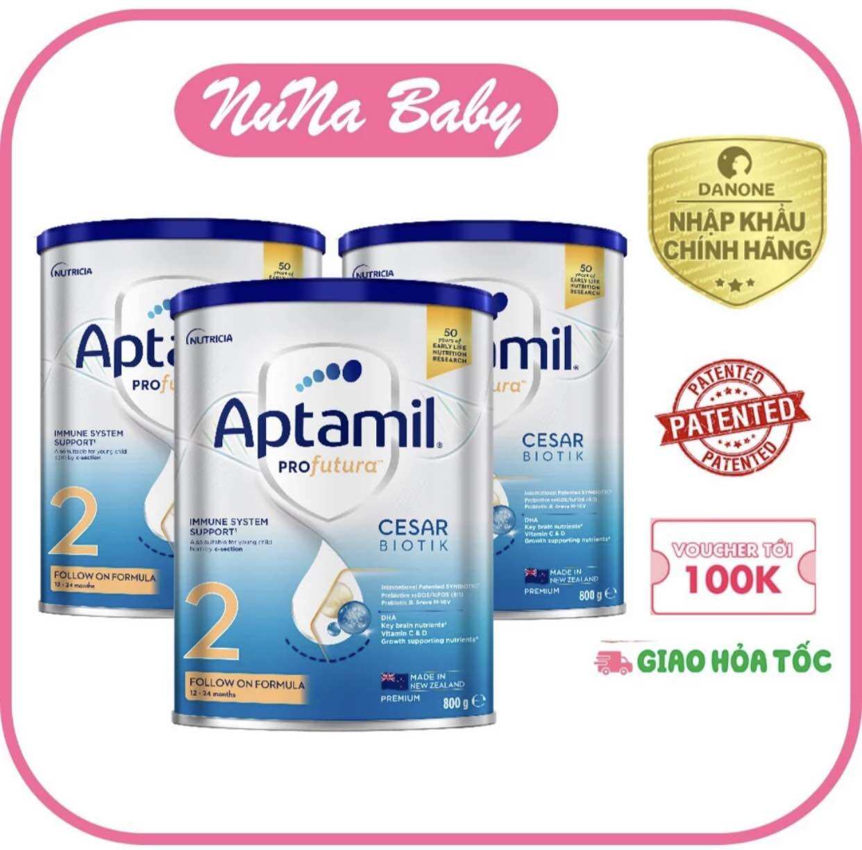 Combo 3 sữa bột aptamil newzealand số 2, 800 g cho bé từ 1-2 tuổi date 10 2025