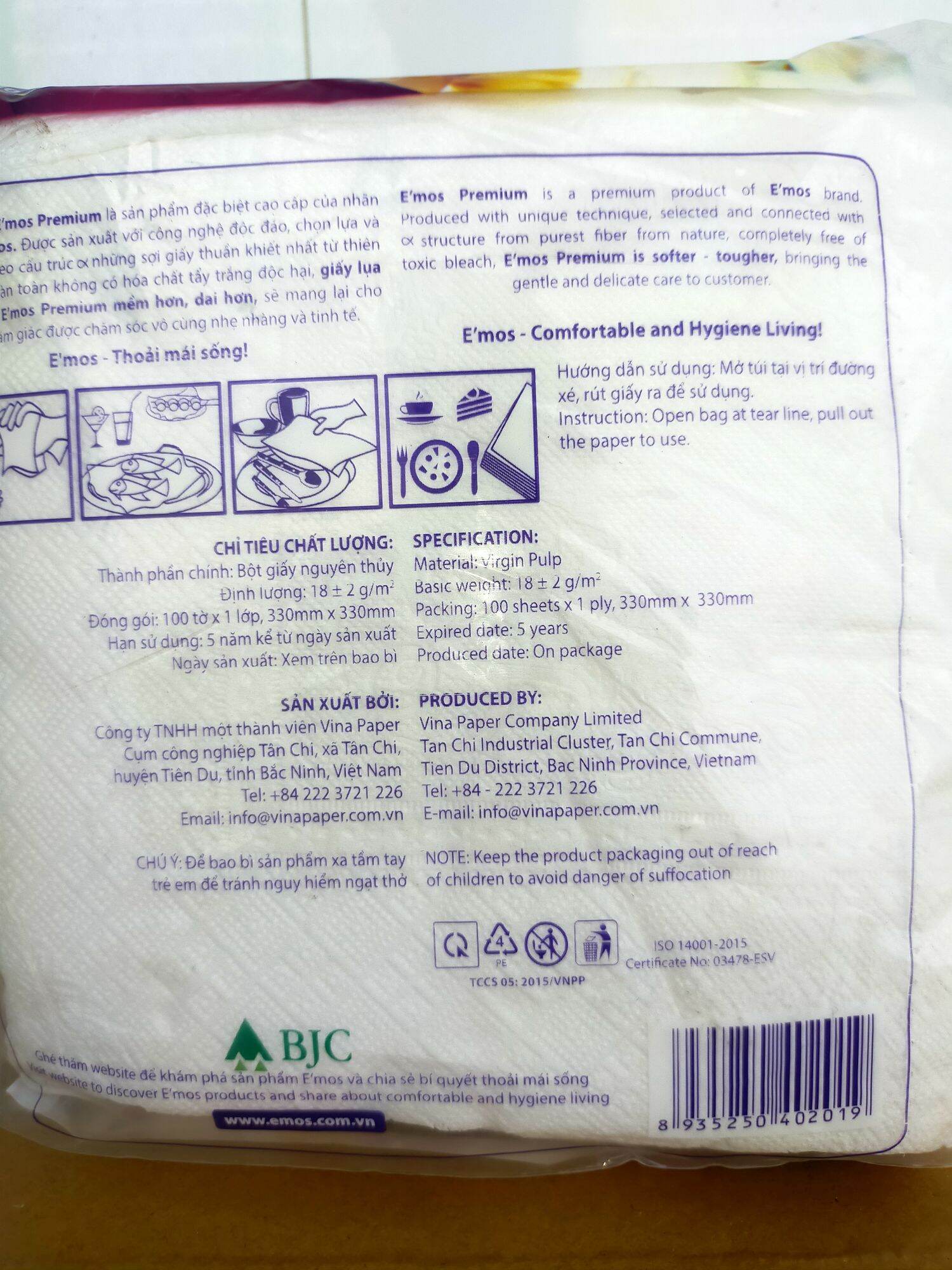 Khăn ăn cao cấp 100 Tờ E'mos premium.
