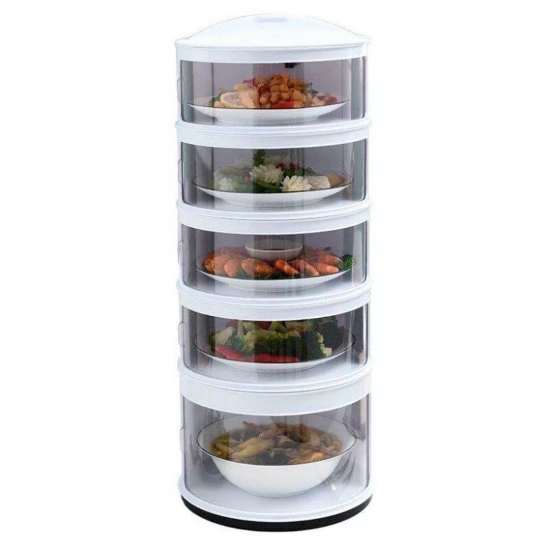 Lồng bàn 5 tầng có khay xếp chồng. Kích thước: Cao 56cm, rộng 27cm