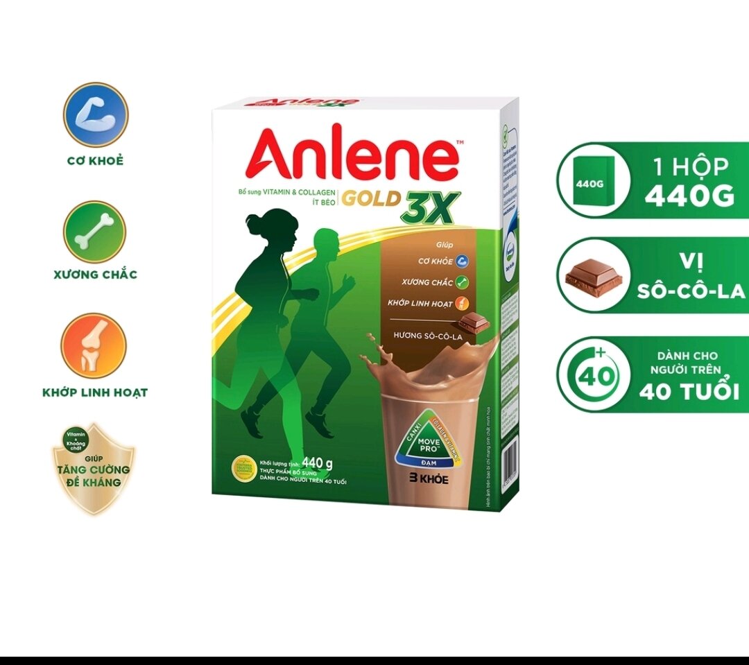 Date mới Sữa Anlene Gold Movepro Hương Sô 440g 40 tuổi