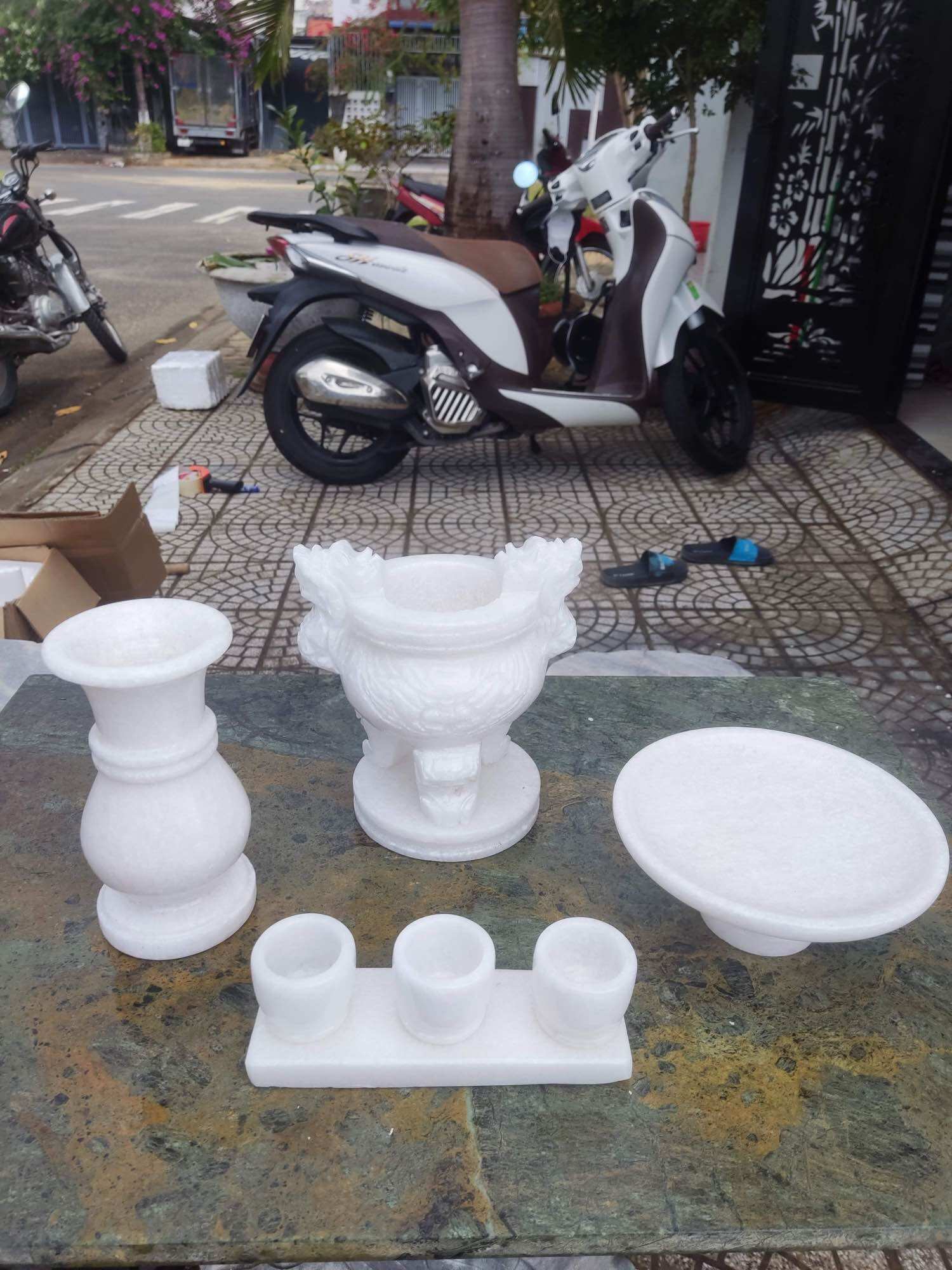Bộ đồ thờ đá trắng 25cm