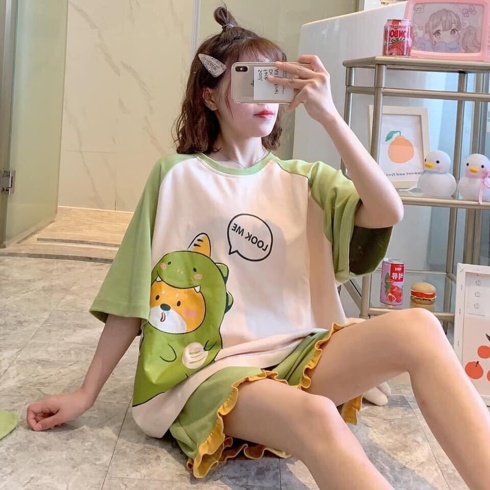 Đồ bộ nữ mặc nhà cotton form rộng thời trang cho mùa hè- bộ ngủ - bộ đồ mặc nhà _