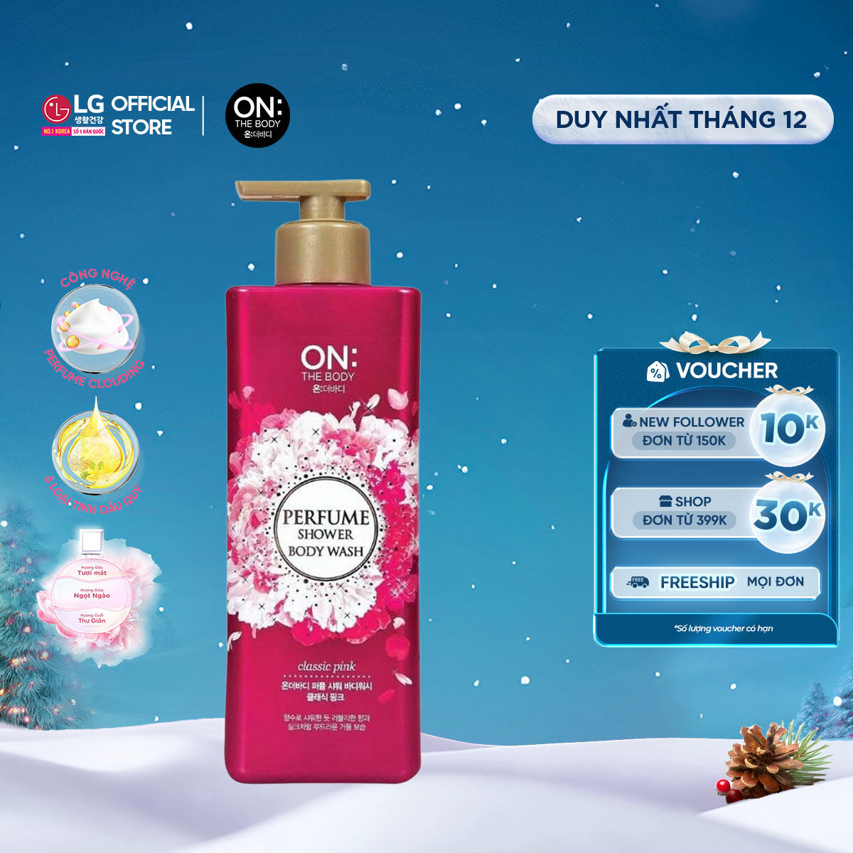   LG Daily Beauty Official  Sữa tắm dưỡng ẩm hương nước hoa On: The Body Perfume Classic Pink 500g - Hương Tinh Tế 