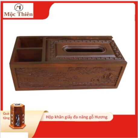 Hộp đựng giấy ăn 3 ngăn gỗ hương cao cấp
