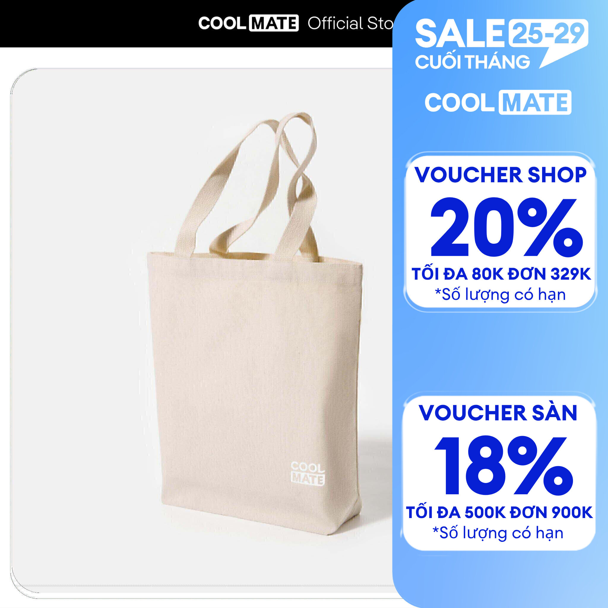 Túi Tote Canvas in logo Coolmate Unisex màu be - Coolmate